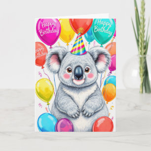 Sarcastic Birthday Koala with Colourful Balloons Card