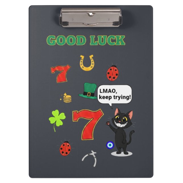 Sarcastic black cat  and Lucky charms Clipboard (Front)