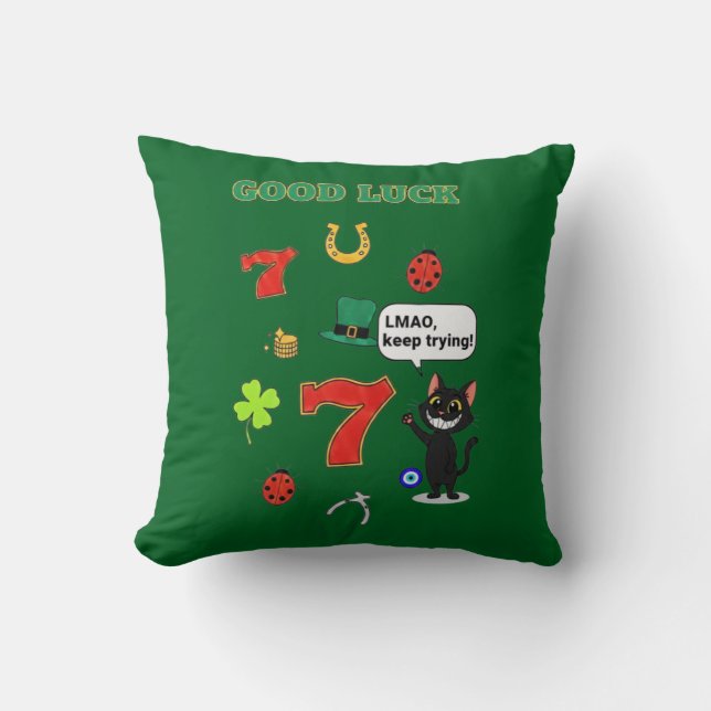 Sarcastic black cat  and Lucky charms Cushion (Front)