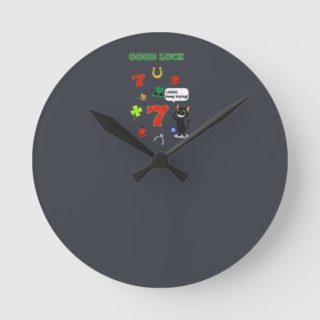 Sarcastic black cat  and Lucky charms Round Clock (Front)