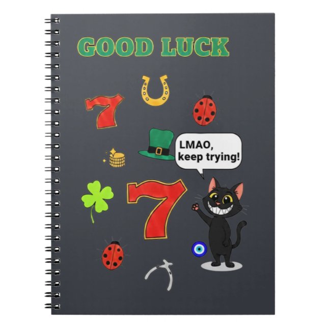 Sarcastic black cat &Lucky charms Notebook (Front)