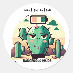 Sarcastic Cactus with Low Battery Classic Round Sticker