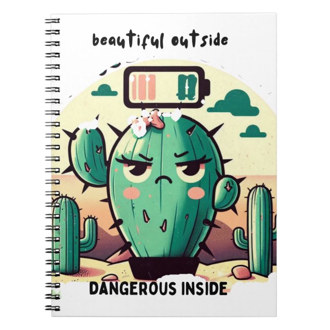 Sarcastic Cactus with Low Battery Notebook (Front)