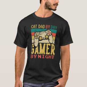 Sarcastic Cat Dad By Day Gamer By Night Vintage Ga T-Shirt