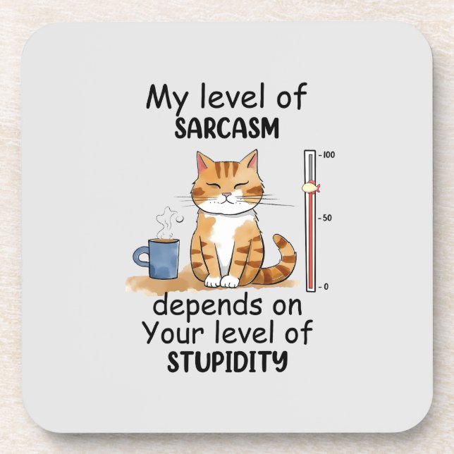 Sarcastic Cat – Funny Orange Art Coaster (Front)
