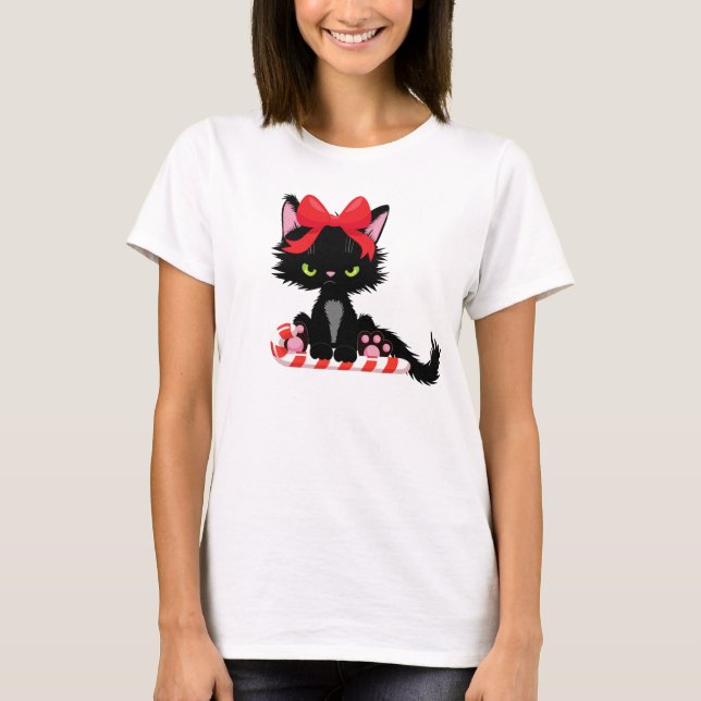 Sarcastic Christmas Black Cat FunnyHumorous Holida T-Shirt (Front)