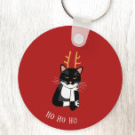 Sarcastic Christmas Cat Key Ring<br><div class="desc">A funny sarcastic,  annoyed and unenthusiastic black and white tuxedo cat with Christmas antlers.  Ho ho ho etc.
Great as a stocking filler.
Change the text or remove it to personalize further.</div>