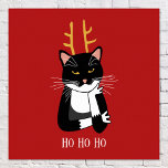 Sarcastic Christmas Cat Poster<br><div class="desc">A funny sarcastic,  annoyed and unenthusiastic black and white tuxedo cat with Christmas antlers.  Ho ho ho,  and all that stuff.
Change the text or remove it to personalise further.</div>