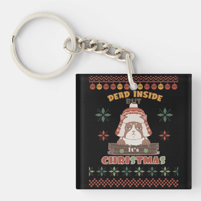 Sarcastic Christmas Dog - Ugly Sweater Inspired Key Ring (Front)