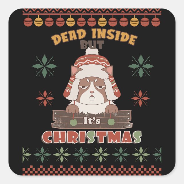 Sarcastic Christmas Dog - Ugly Sweater Inspired Square Sticker (Front)