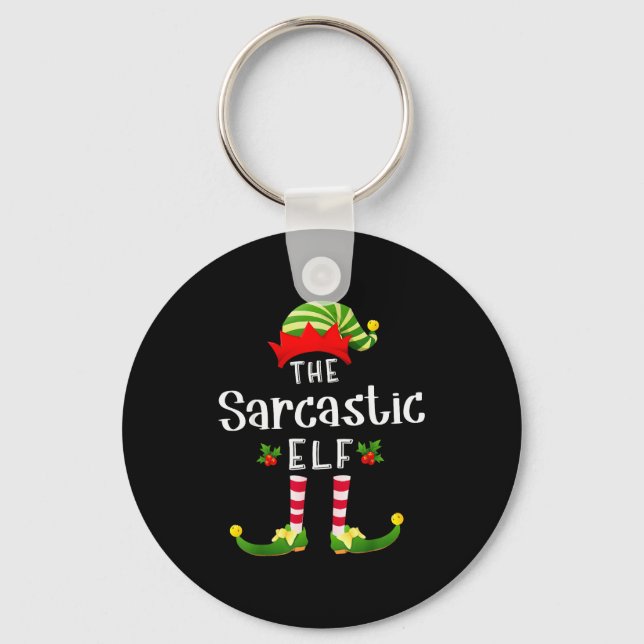 Sarcastic Christmas Elf Matching Pajama X-mas Part Key Ring (Front)