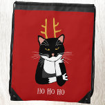 Sarcastic Christmas Kitty Cat Drawstring Bag<br><div class="desc">A funny sarcastic,  annoyed and unenthusiastic black and white tuxedo cat with Christmas antlers.  Ho ho ho,  and all that stuff.
Change or remove the text to customise.</div>