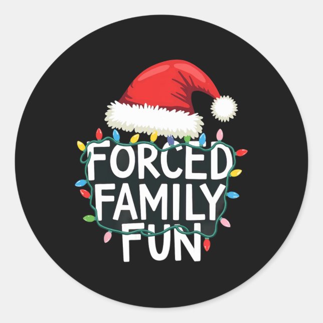 Sarcastic Christmas Lights Santa Claus Hat Forced  Classic Round Sticker (Front)