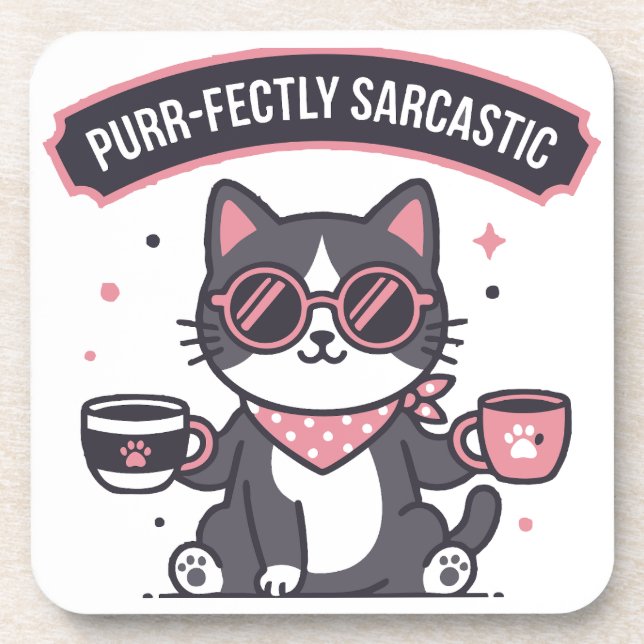 Sarcastic Cool Cat Bandanna Coffee Lover Gift Coaster (Front)