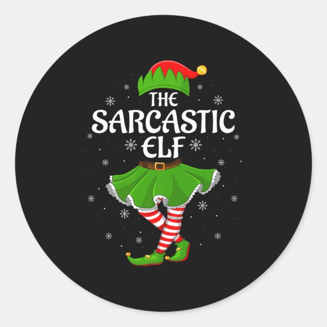 Sarcastic Elf Christmas Family Girls Women Elf Squ Classic Round Sticker (Front)
