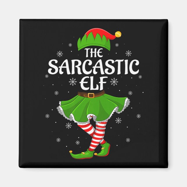 Sarcastic Elf Christmas Family Girls Women Elf Squ Magnet (Front)