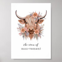 Sarcastic Floral Highland Cow Bathroom Wall Art