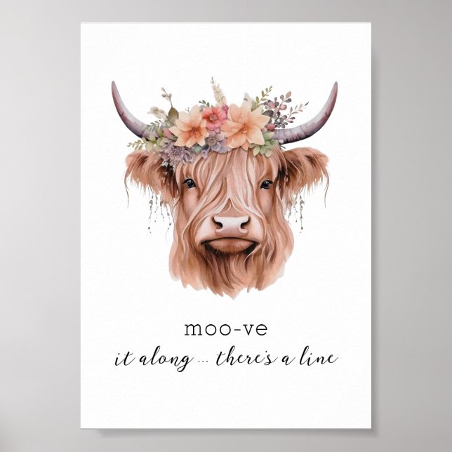 Sarcastic Floral Highland Cow Cute Bathroom Art Poster (Front)