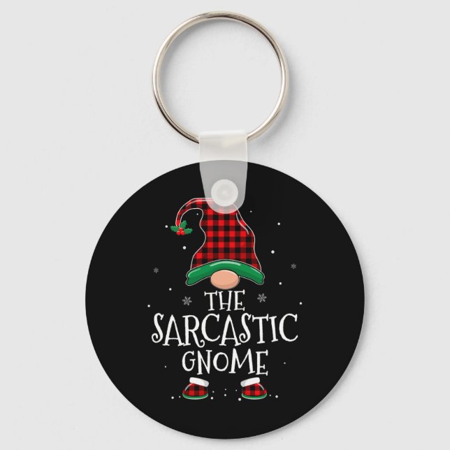 Sarcastic Gnome Xmas Family Matching Plaid Christm Key Ring (Front)