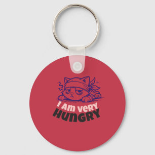 Sarcastic Hungry Cat Cartoon T-Shirt Design Key Ring