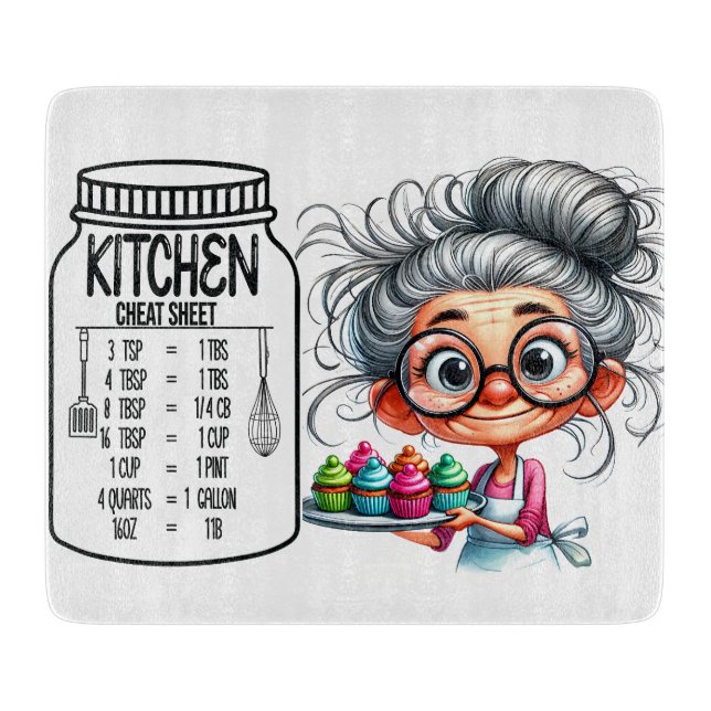 Sarcastic Kitchen Cheat Sheet  Chart   Cutting Board (Front)