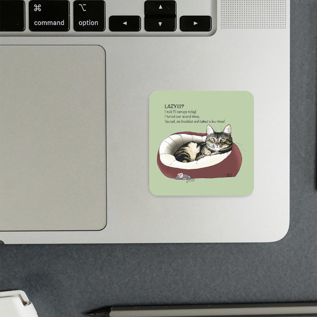 Sarcastic Lazy Tabby Cat Humour Sage Green Square Sticker (Creator Uploaded)