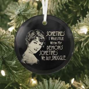 Sarcastic Phrase Womens Meme Sometimes I Wrestle  Glass Tree Decoration