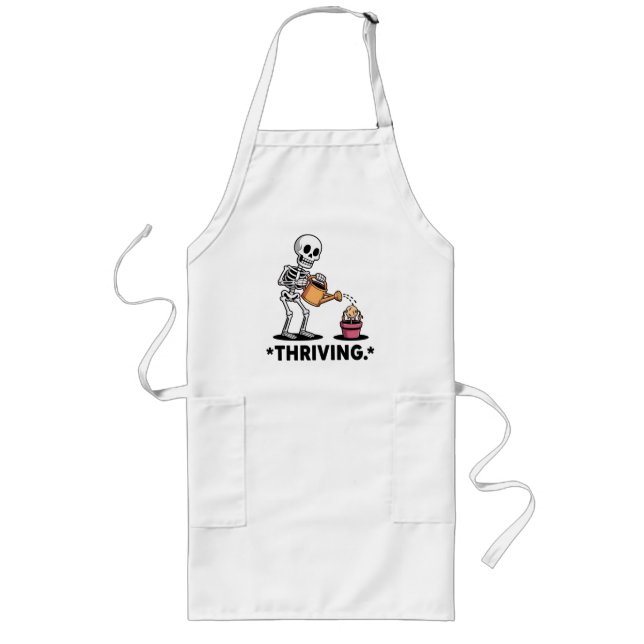 Sarcastic Skeleton Design'Thriving' Long Apron (Front)