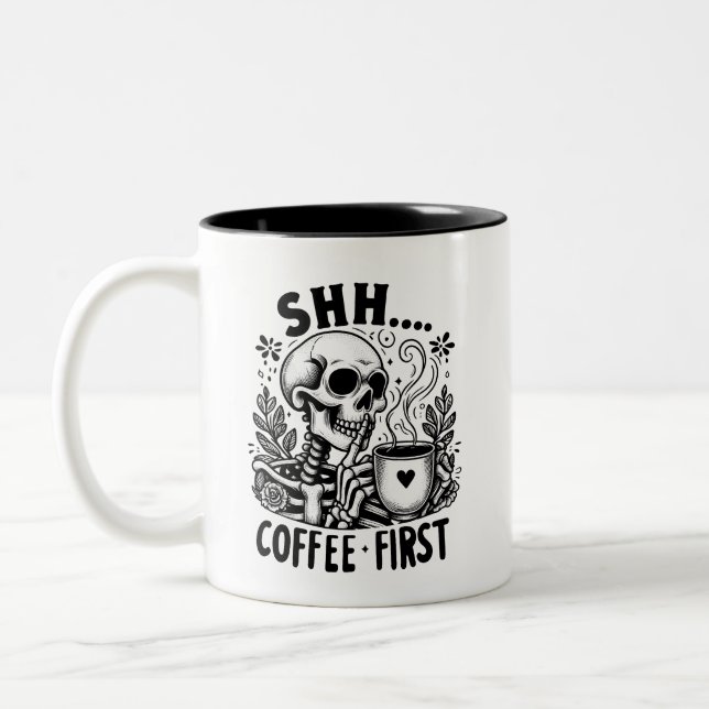 Sarcastic Skeleton Funny Coffee Two-Tone Coffee Mug (Left)