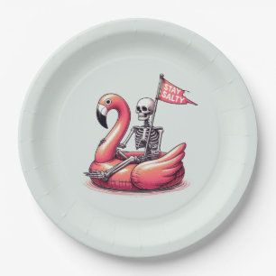 Sarcastic Skeleton on Flamingo - Stay Salty Paper Plate