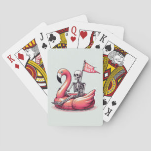 Sarcastic Skeleton on Flamingo - Stay Salty Playing Cards