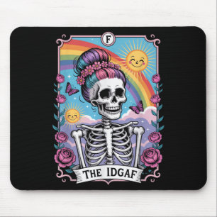 Sarcastic Skeleton The Idgaf Funny Tarot Card Goth Mouse Mat