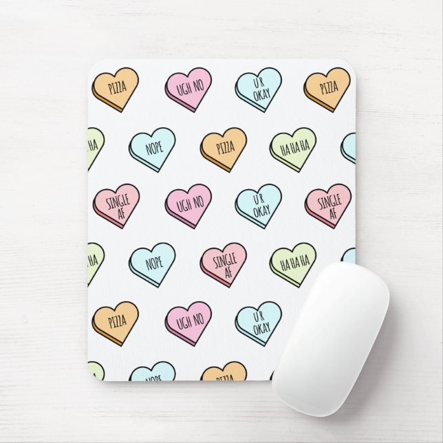 Sarcastic Valentine’s Candy Heart Pattern Mouse Mat (With Mouse)