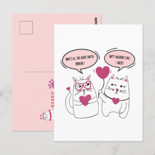 Sarcastic Valentines Day Cartoon Cat Couple Postcard