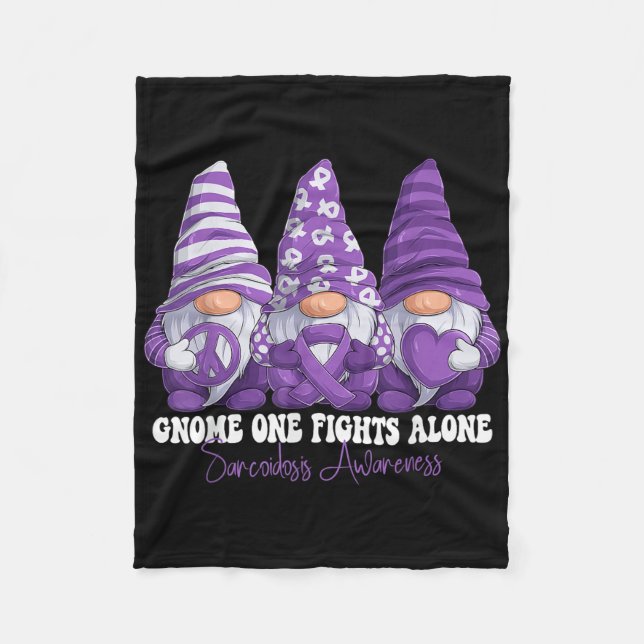 Sarcoidosis Awareness Month Purple Ribbon Gnomies  Fleece Blanket (Front)