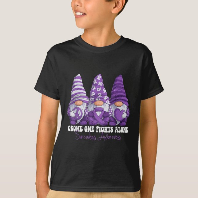 Sarcoidosis Awareness Month Purple Ribbon Gnomies  T-Shirt (Front)