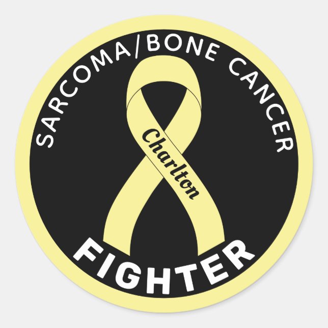 Sarcoma/Bone Cancer Fighter Ribbon Black Classic Round Sticker (Front)