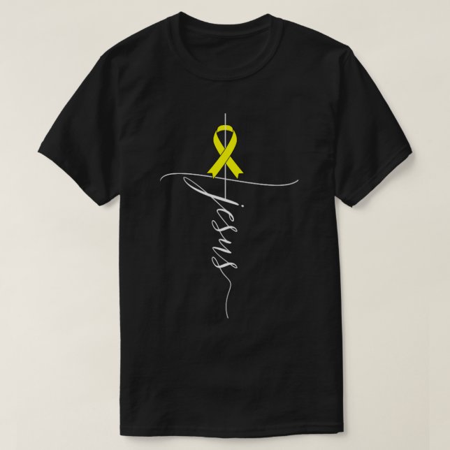 Sarcoma Cancer Awareness Jesus Yellow Ribbon Gift T-Shirt (Design Front)