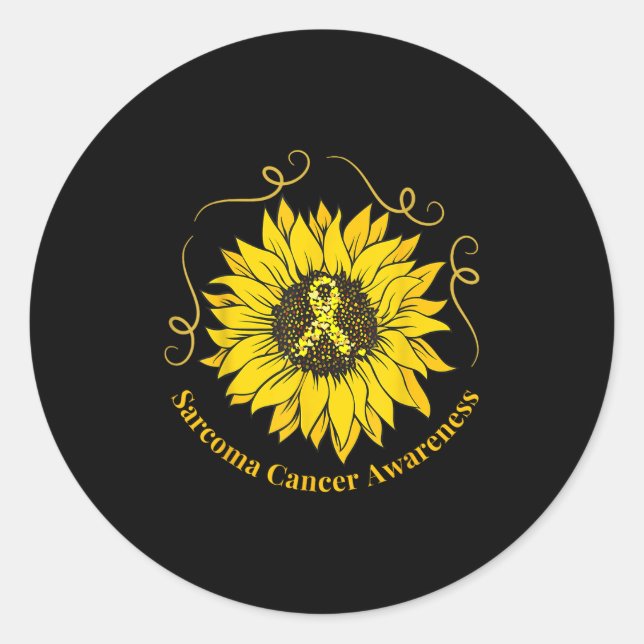 Sarcoma Cancer Awareness Sunflower Yellow Ribbon S Classic Round Sticker (Front)