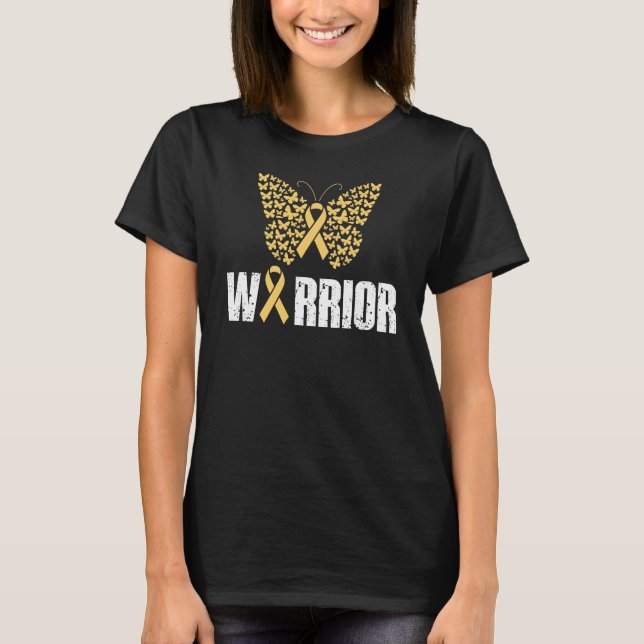 Sarcoma Cancer Warrior, Yellow Butterfly T-Shirt (Front)