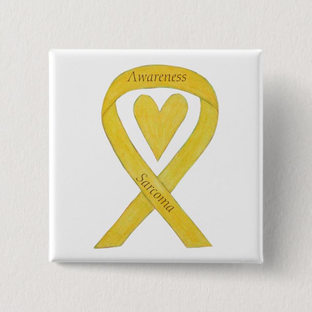 Sarcoma Yellow Heart Awareness Ribbon Custom Pin (Front)