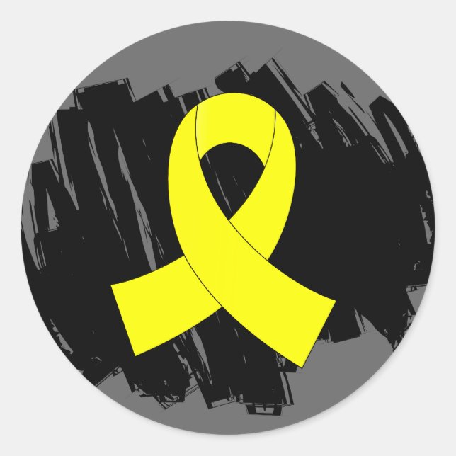 Sarcoma Yellow Ribbon With Scribble Classic Round Sticker (Front)
