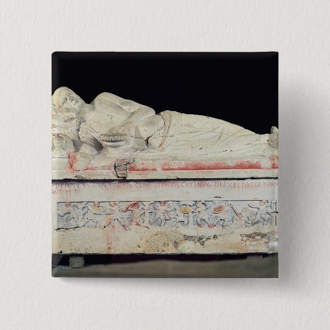 Sarcophagus, Etruscan 15 Cm Square Badge (Front)