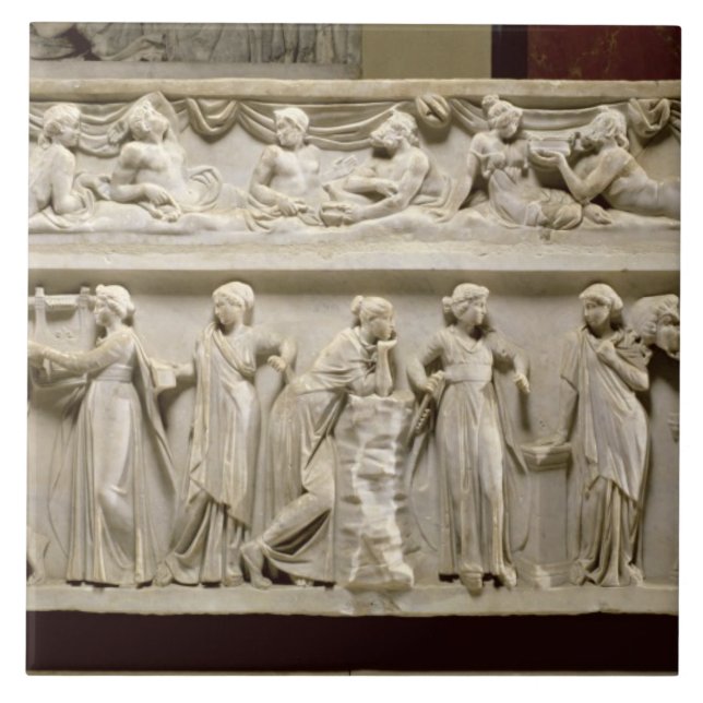 Sarcophagus of the Muses, Roman (marble) Tile (Front)