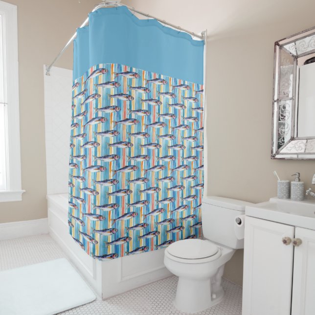 Sardine Fish Striped Pattern Saltwater Fish Shower Curtain (In Situ)