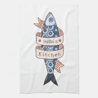 Sardine Line Drawing Personalised Tea Towel