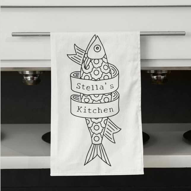 Sardine Line Drawing Personalised Tea Towel (Creator Uploaded)