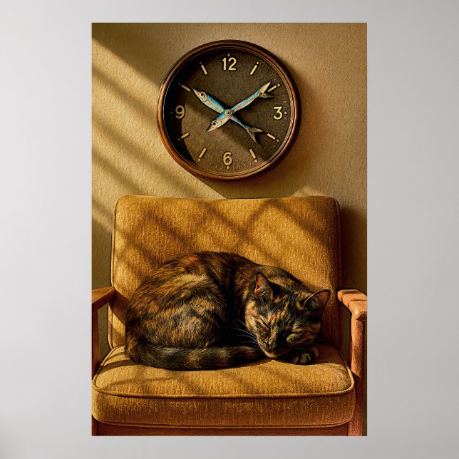 Sardine O’clock Dreamtime – Surreal Cat Art Poster (Front)