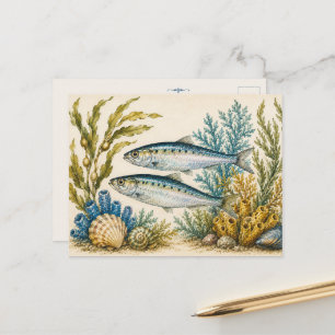 Sardine Ocean Watercolour Inspired Post Card