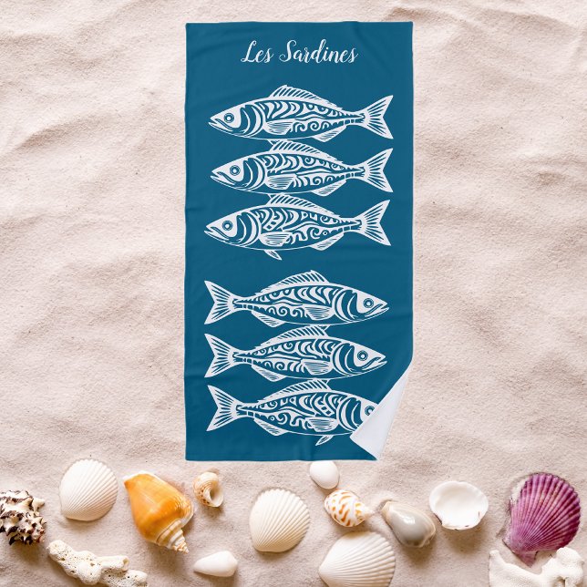 Sardines-Blue Hawaiian Beach Towel (Les Sardines Hawaiian Fisherman Trend Beach Summer Beach Towel Blue)